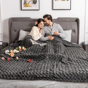 WOOMER Electric Heated Blanket, 84"x 90" Queen Size Heating Blanket, Rose Flower Patterns Faux Fur & Soft Sherpa, 4 Heating Levels & 4H Auto Off, ETL Certified, Machine Washable, Dark Grey