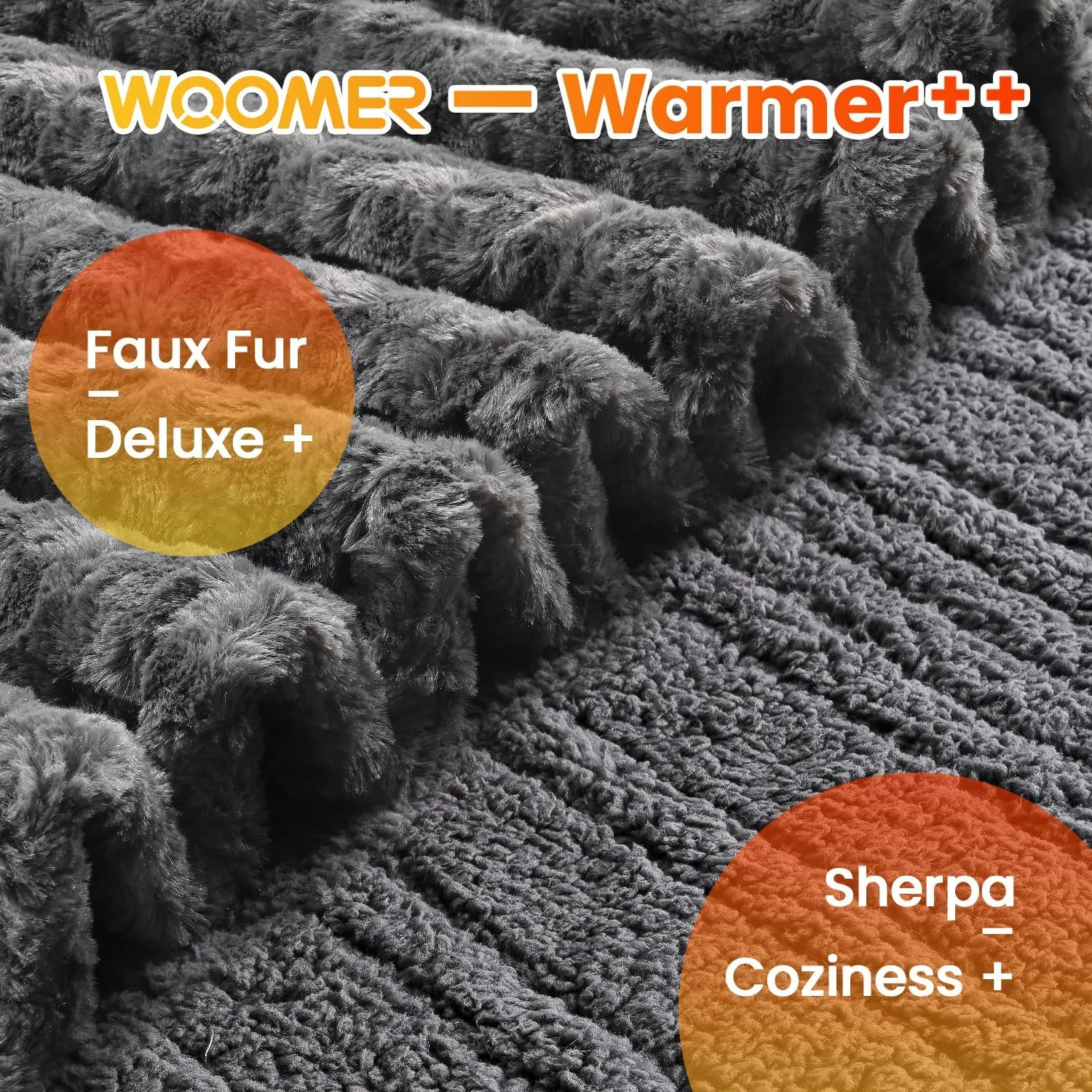 WOOMER Electric Heated Blanket, 84"x 90" Queen Size Heating Blanket, Rose Flower Patterns Faux Fur & Soft Sherpa, 4 Heating Levels & 4H Auto Off, ETL Certified, Machine Washable, Dark Grey