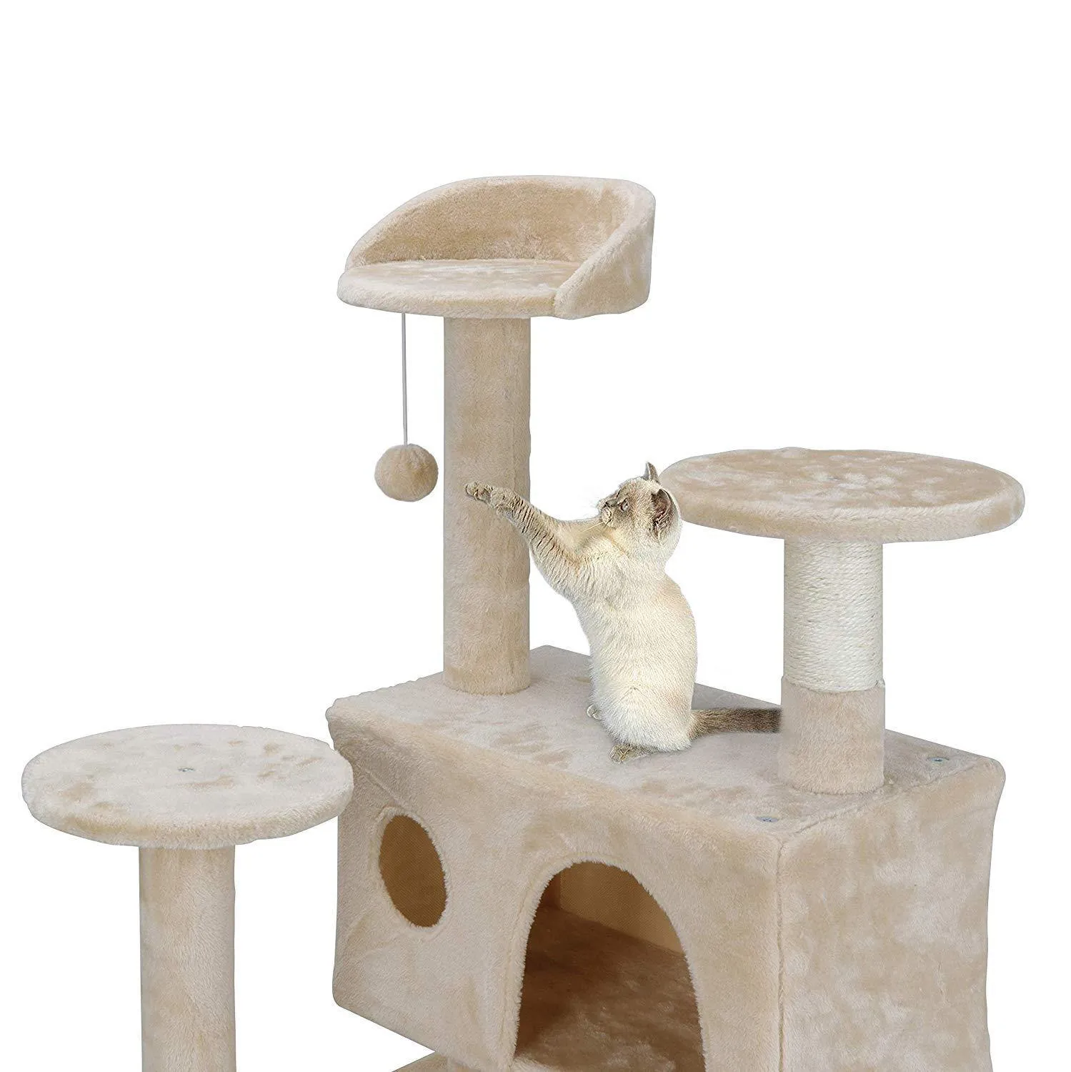 ZENY™ 53‘‘ Cat Tree with Sisal-Covered Scratching Posts and 2 Plush Rooms Cat Furniture for Kittens