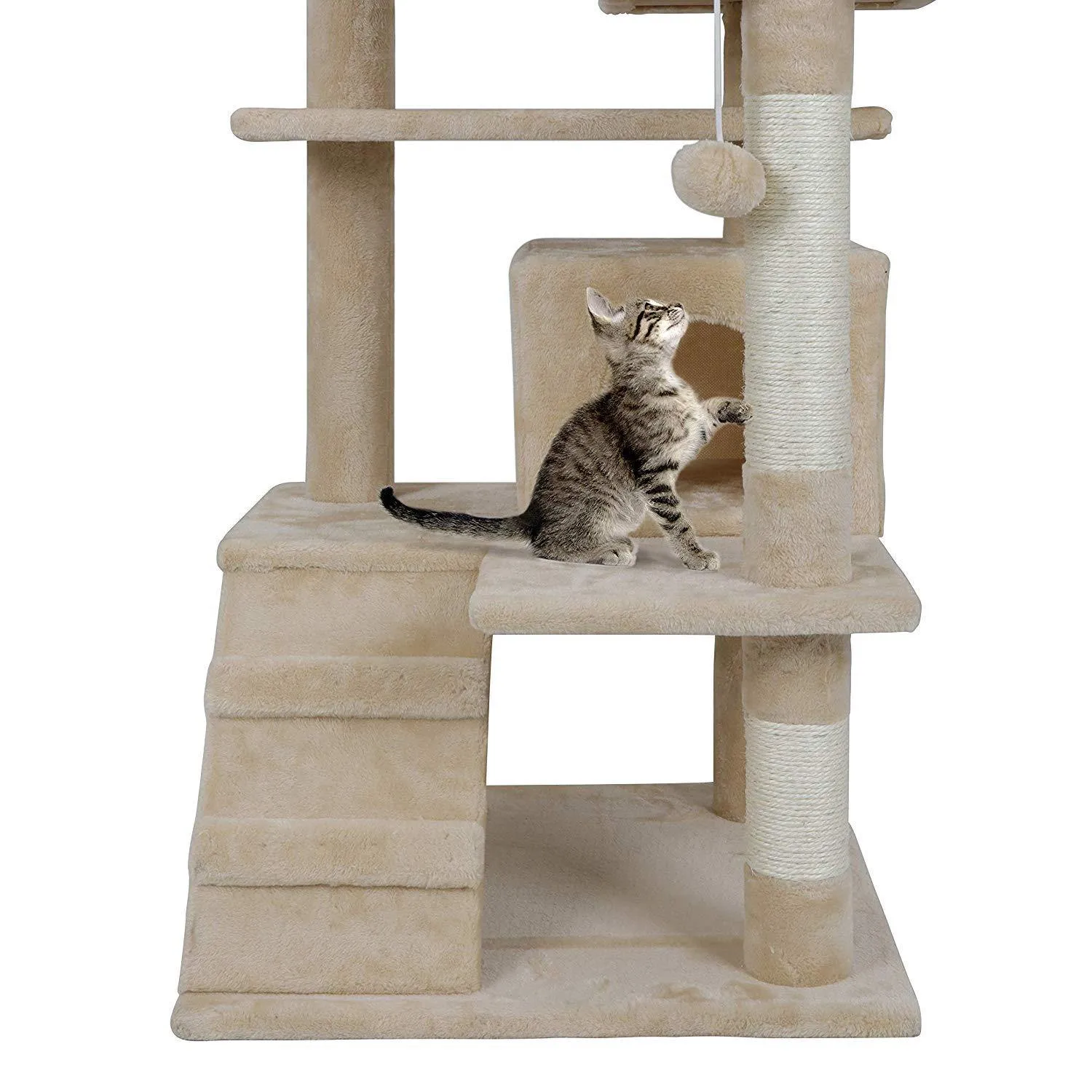 ZENY™ 53‘‘ Cat Tree with Sisal-Covered Scratching Posts and 2 Plush Rooms Cat Furniture for Kittens