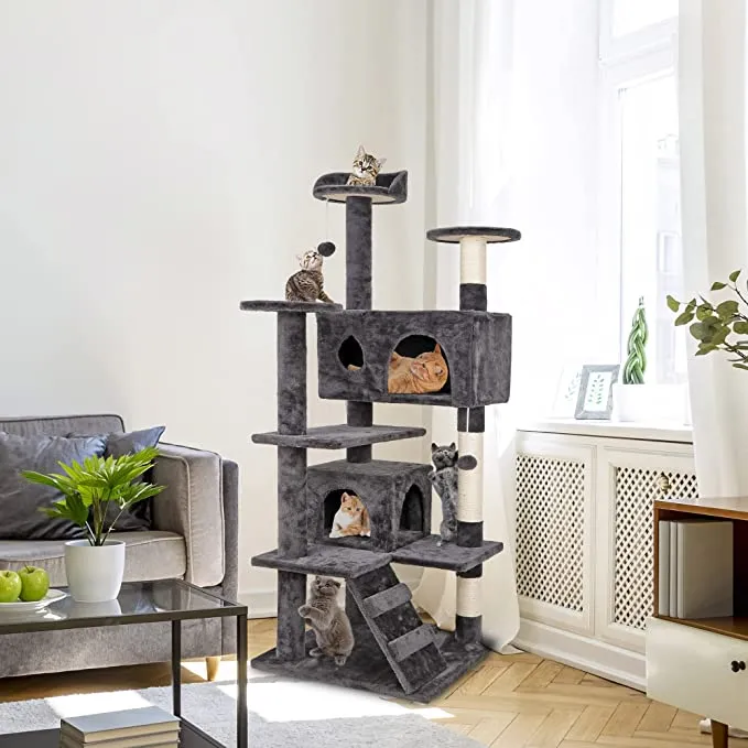 ZENY™ 53‘‘ Cat Tree with Sisal-Covered Scratching Posts and 2 Plush Rooms Cat Furniture for Kittens