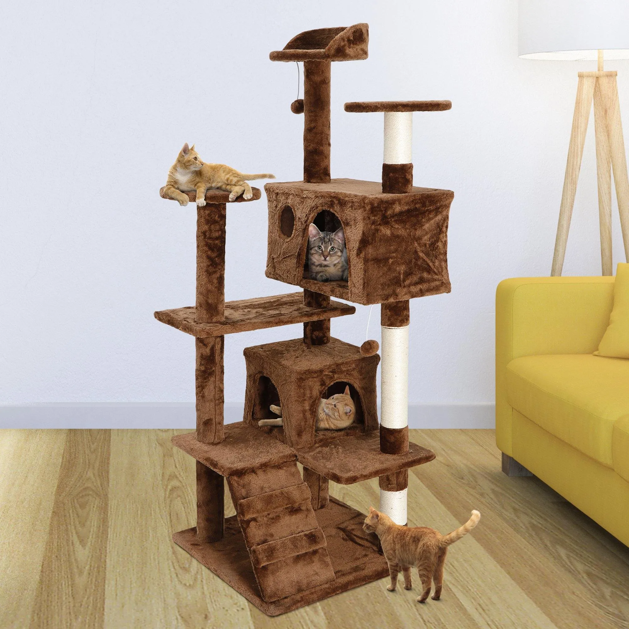 ZENY™ 53‘‘ Cat Tree with Sisal-Covered Scratching Posts and 2 Plush Rooms Cat Furniture for Kittens