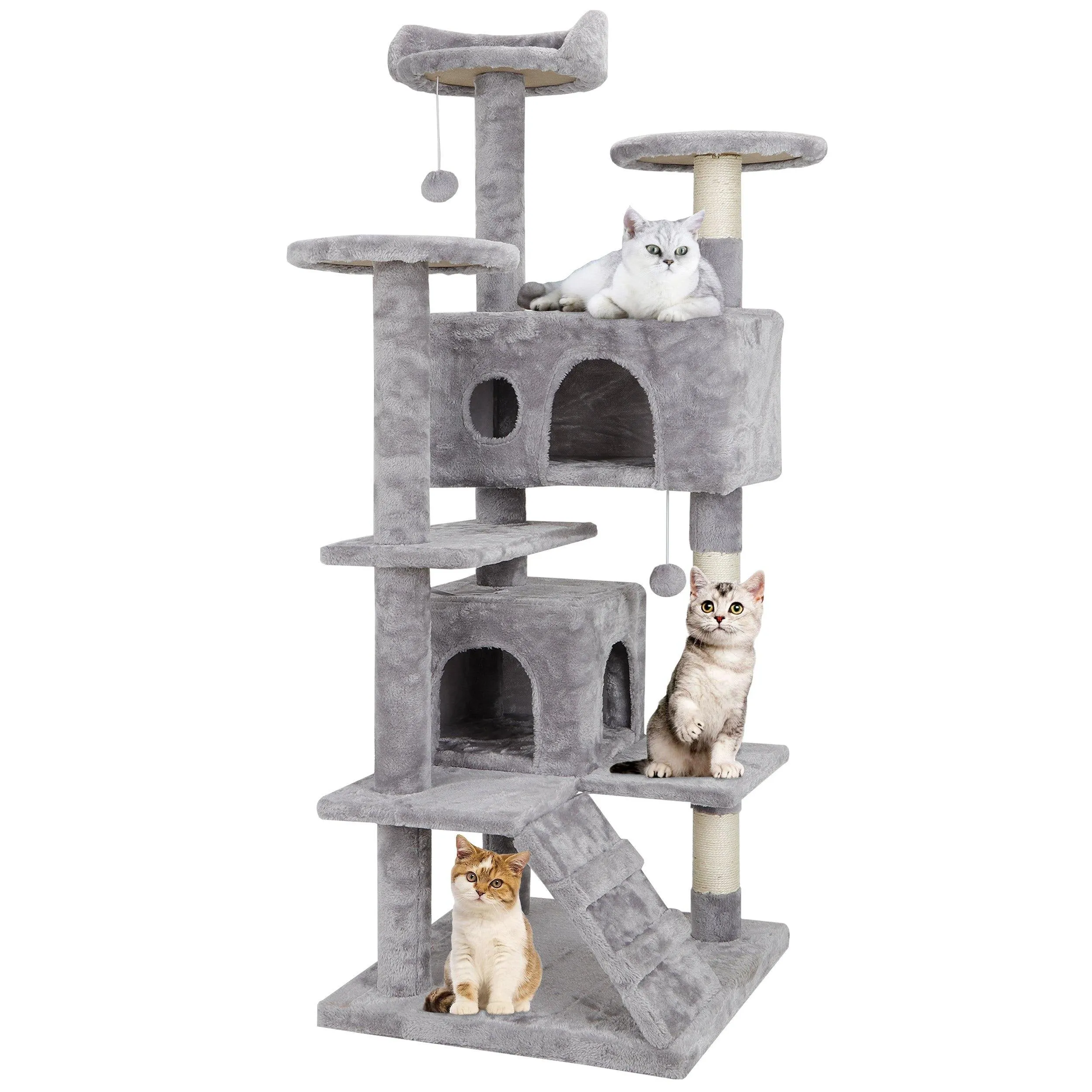 ZENY™ 53‘‘ Cat Tree with Sisal-Covered Scratching Posts and 2 Plush Rooms Cat Furniture for Kittens