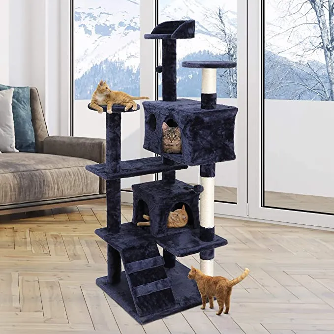 ZENY™ 53‘‘ Cat Tree with Sisal-Covered Scratching Posts and 2 Plush Rooms Cat Furniture for Kittens