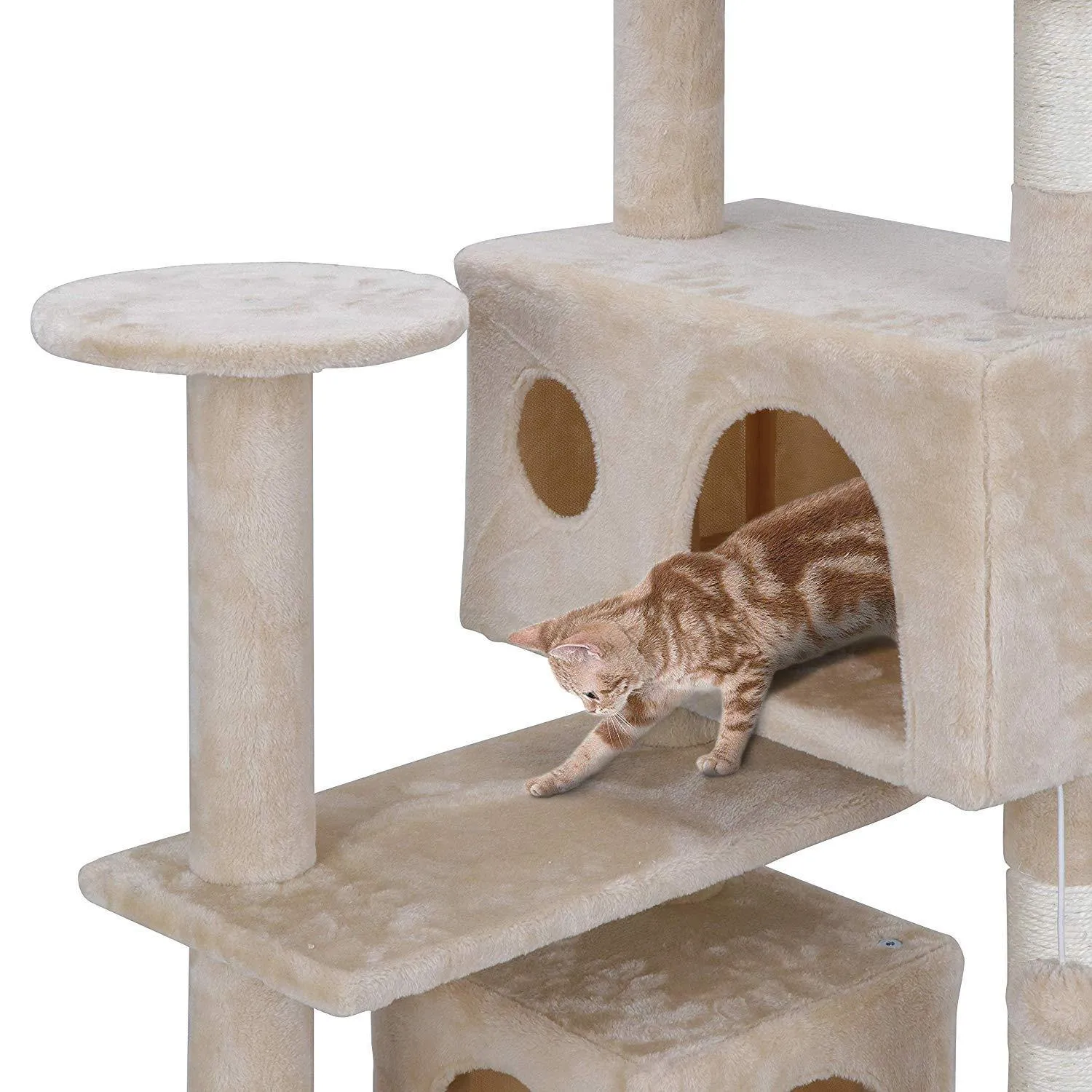 ZENY™ 53‘‘ Cat Tree with Sisal-Covered Scratching Posts and 2 Plush Rooms Cat Furniture for Kittens