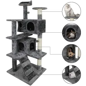 ZENY™ 53‘‘ Cat Tree with Sisal-Covered Scratching Posts and 2 Plush Rooms Cat Furniture for Kittens